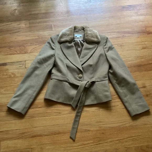 LOFT Jackets Coats Ann Taylor Loft Faux Fur Collar Belted